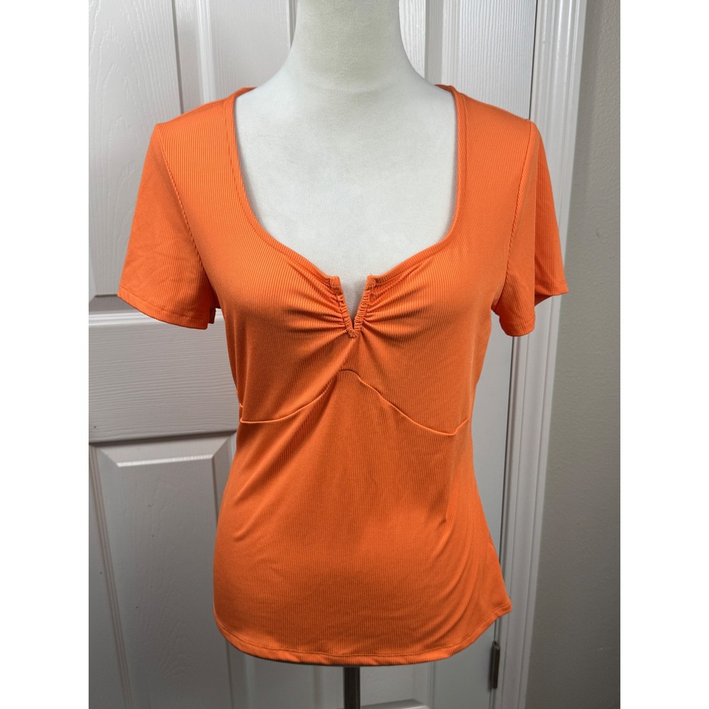 INTempo Orange Ribbed Stretch Knit Tank Top Women's Size L Retro Y2K